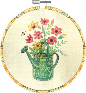 Dimensions Counted Cross Stitch Kit ~ Watering Can w/Decorative Hoop #72-76319 - Picture 1 of 6