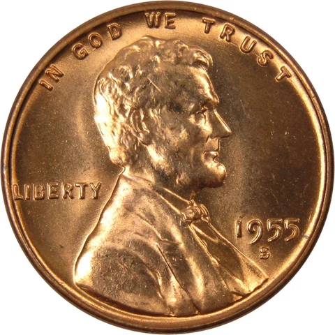 1955 S Lincoln Wheat Cent BU Uncirculated Mint State Bronze Penny 1c Coin Cover