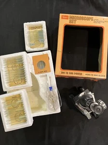 Vintage Sears Microscope Set 49-24502 100 to 300 Power w/ Box & Extra Slides - Picture 1 of 6