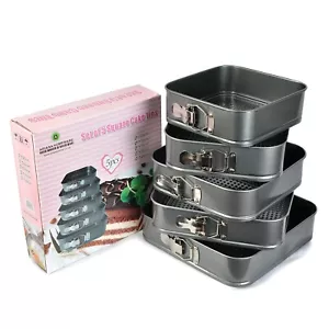 5er SET QUADRATISCHE NICHT HAFTENDE FEDERFORM RUNDE KUCHEN BACKEN BACKBLECH BACKGESCHIRR - Bild 1 von 7