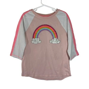 Cat & Jack Girls Shirt Medium Glitter Rainbow Cats Graphic 3/4 Sleeves Pullover - Picture 1 of 6