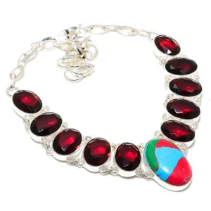 Rainbow Calsilica, Garnet Gemstone 925 Sterling Silver Jewelry Necklace 18" G796 - Picture 1 of 6