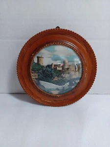 Cuadro de vidrio burbuja convexo marco de madera de olivo castillo de Bellver España 1956 de colección - Imagen 1 de 5