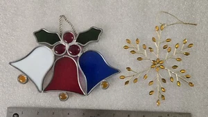 Vintage Leaded Stained Glass Window Hanging Christmas Bells with Free One - Picture 1 of 5