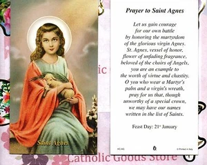 St Agnes with Prayer to Saint Agnes - Paperstock Holy Card - Picture 1 of 3