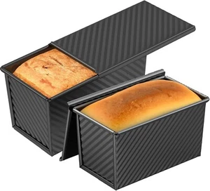 2 Pack Pullman Loaf Pan Set, Non-Stick Carbon Steel Bread Pans Lid - Picture 1 of 7