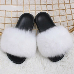 Womens Real Fox Fur Sliders Slides Slippers Sandals Holiday Indoor Outdoor Shoes - Picture 1 of 24