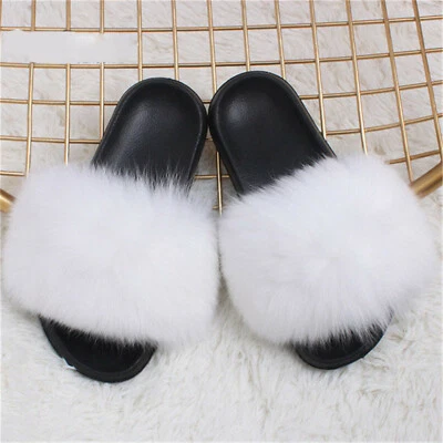 Sandalias deslizantes de piel de zorro real para mujer para interiores y exteriores Foto 1 de 4