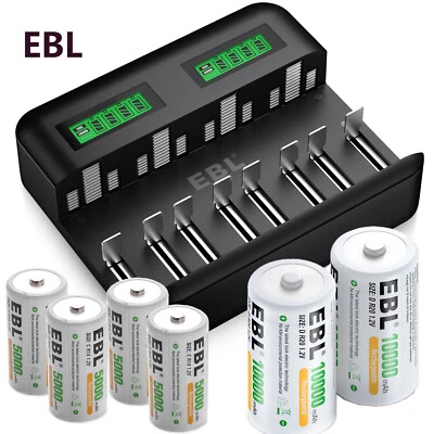 EBL C D Size Cell Rechargeable Batteries 1.2V NIMH / optional Charger Lot - Image 1 of 4