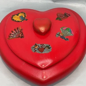 Vintage 1973 Heart Shaped Ceramic Jewelry Box Hand Painted Valentines - Picture 1 of 11