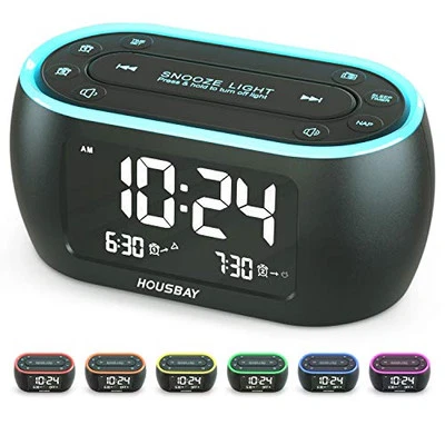  Glow Small Alarm Clock Radio for Bedrooms with 7 Color Night Light, Dual  Foto 1 de 4