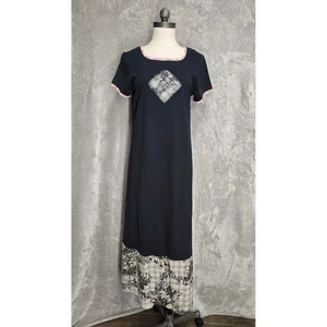 Leinaala Hawaii Maxi Dress Women Small Black Floral Trim Short Sleeve cottagecor - Picture 1 of 10