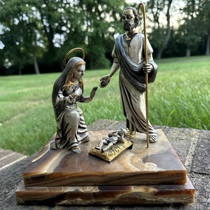 Vintage Heilige Familie Skulptur Bronze/Messing Italien Giuseppe Vasari auf Steinsockel - Bild 1 von 16