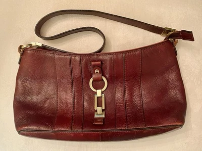 Etienne Aigner Leather Oxblood Shoulder Handbag Strap Antique Gold Hardware - Image 1 of 4