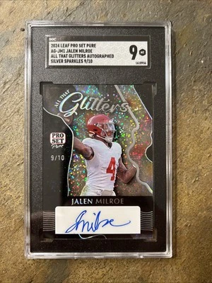 2024 Leaf Pro Set Pure Jalen Milroe Glitters Auto Silver Sparkle 9/10 SGC 9 - Image 1 of 2