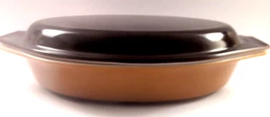 Pyrex 1 Quart Oval Geteilt Auflaufform mit Deckel Braun und Gold - Bild 1 von 6