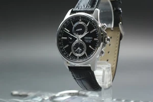 Vintage SEIKO Perpetual Solar SBPJ001 V198-0AC0 Black Men's watch From JAPAN - Picture 1 of 11