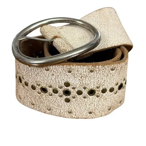 The Buckle Distressed Studded 2" Wide Leather White Belt Strap w/ Buckle Small - Picture 1 of 13