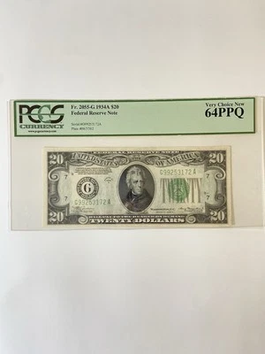 1934 A $20 Dollar Federal Reserve Note Illinois PCGS 64 PPQ  - Image 1 of 2