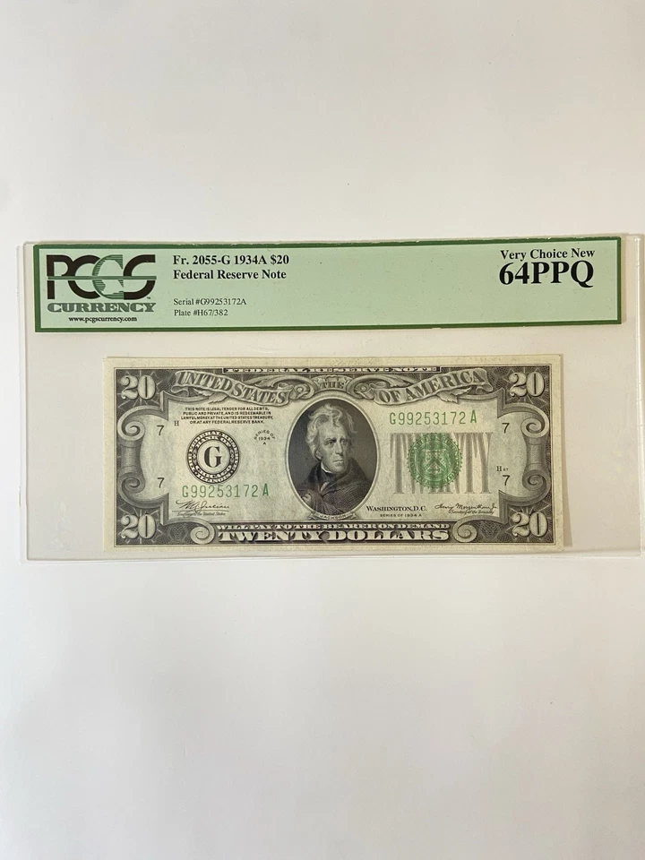 1934 A $20 Dollar Federal Reserve Note Illinois PCGS 64 PPQ  - Image 1 of 2