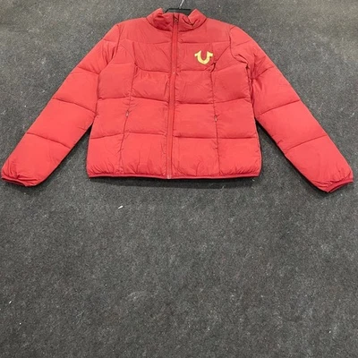 TRUE RELIGION Horshoe Logo Puffer Jacket Women's Size L Red Dahlia - Image 1 of 4