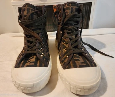 Auténticas zapatillas altas Fendi Domino marrón FF tela jacquard Foto 1 de 4