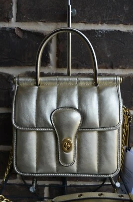 NWT $475 Coach Quilties Willis Top Handle 18  Nappa Leather C6664 Crossbody Gold - Image 1 of 4