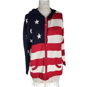 VTG quacker factory flag knit full zip sweater hoodie size 1X - Picture 1 of 7