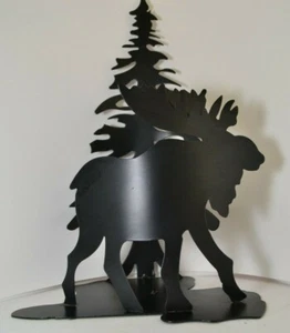 Moose Pine Tree Rustic Country Candle Holder Metal Table Wall Sconce Man Cave - Picture 1 of 12