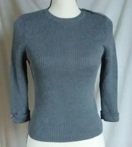 MED Women's MEGUMI Gray Pullover Sweater 3/4 Sleeves, Button Accents, Wool Blend - Picture 1 of 8