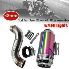 48mm Motorcycle Scooter Exhaust Intake Modified Air Filter Colorful w/LED Lights