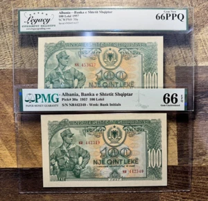 1957 Albania 100 Leke P-30a PMG 66 EPQ & Legacy 66PPQ Lot - Picture 1 of 5