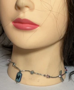Boho Y2K Butterfly Dragonfly Glass Bead Daisy Choker Necklac T1548 - Picture 1 of 9
