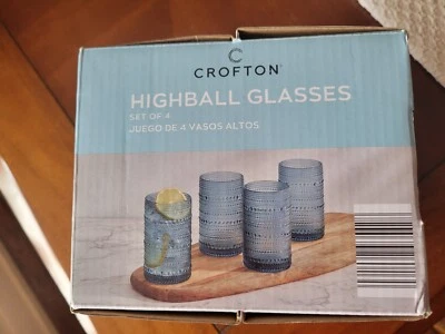 NIB Crofton (Aldis) BLUE Highball Hobnail Glasses Set Of 4 Dishwasher Safe - Image 1 of 4