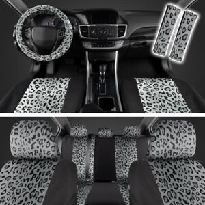 Gray Car Seat Covers Full Set Cute Leopard Print Car Accessories for Women