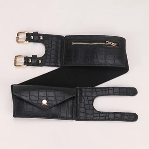 Bid for Embossed Multi-Pocket Fanny Pack Wide Elastic Waist Bag Belts - Picture 1 of 9