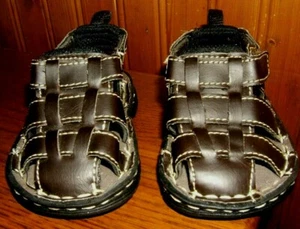 Faded Glory Boy Girl Size 2 Brown Faux Leather Sandals Shoe 3-6MO (NWOT) - Picture 1 of 5