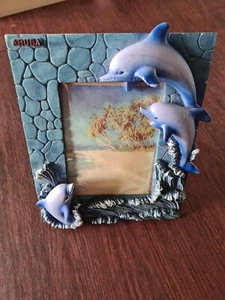5X7 3 Dolphin - Ocean - Picture Frame Handcrafted In Aruba - NEW - Picture 1 of 5