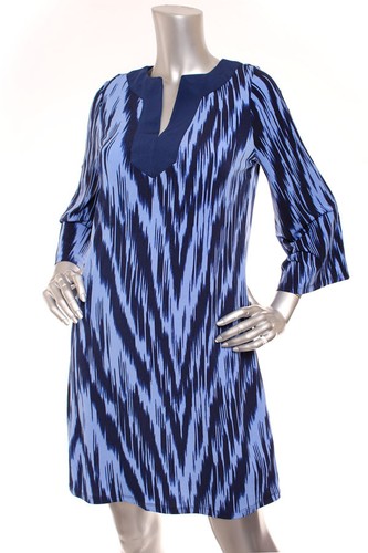 NUOVO abito donna Michael Kors spacco scollo a V manica larga 3 4 tubino blu XS S M