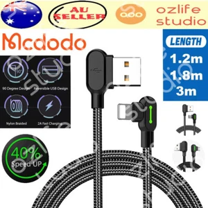 MCDODO 90 Degree Fast Charger USB Data Cable For Lighting/Type-C/Micro USB - Picture 1 of 14