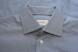 Eton Blue White Pattern Spread Collar Dress Shirt Slim Fit Sz 15 - Picture 1 of 6