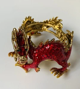 Bracciale Braccialetto A Scatto Drago Cinese Cristallo Smalto Butler and Wilson NUOVO - Foto 1 di 4