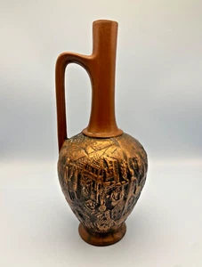 Vintage Bottle Vase Kindzmarauli Wine from Georgia - Ceramic w/ Embossed Copper - Picture 1 of 10