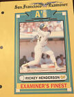 Rickey Henderson Oakland A's (carte géante Sf Examiner) Très rare 1991 8,5" X 11"