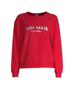 No Boundaries Junior Pull Over Sweat Shirt size Small Red Dear Santa Print New - Picture 1 of 5