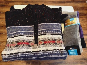 IZOD Herren Fair Isle Sweater 1/4 Zip Pullover - Gr. XL mit goldenen Zehensocken !!! - Bild 1 von 6