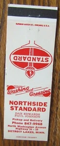 NORTHSIDE STANDARD GAS STATION MATCHBOOK COVER: DETROIT LAKES, MINNESOTA -E22 - Picture 1 of 2