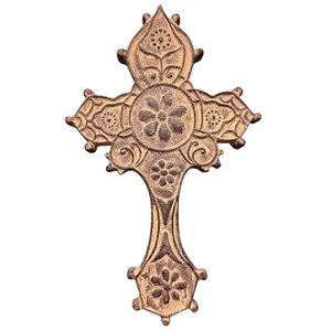 Ornate Hanging Cross Antique-Style Floral Detailing Brown Taupe Medieval Resin - Picture 1 of 9