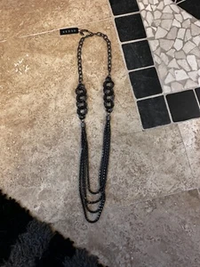 Guess Hämatit Ton Metall Mesh Layer Ringe Halskette Lang Drama Kette Schwarz Neu - Bild 1 von 11