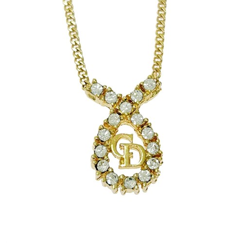 Christian Dior Collana Donna Placcata Oro Strass Logo CD Oro 407855 Ne...